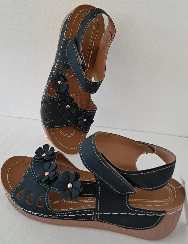 Sandales Compensées A Fleurs Noir - met kras - Maat 41 – photo 3